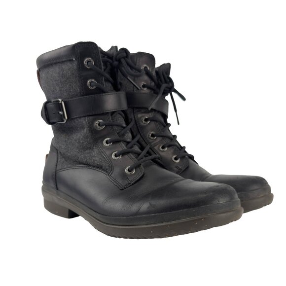 UGG Kesey Leather & Wool Lace-Up Waterproof Black & Gray Boots Size 8.5 - Picture 1 of 13